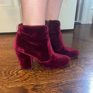 Burgundy velvet heeled booties - size 8